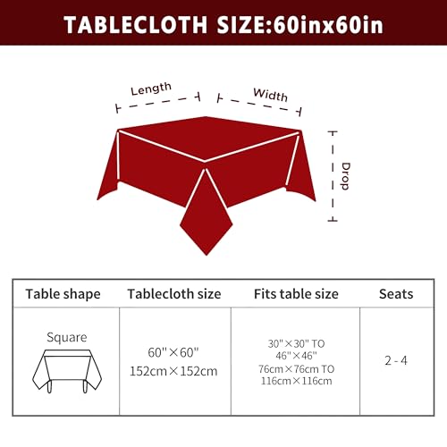 Roszwtit Christmas Snowman Tablecloth 60x60 Square - 02, 100% Polyester