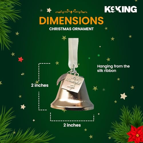 Angel Wing Christmas Bell Ornament - Stainless Steel Tree Decor with 2 Ribbons