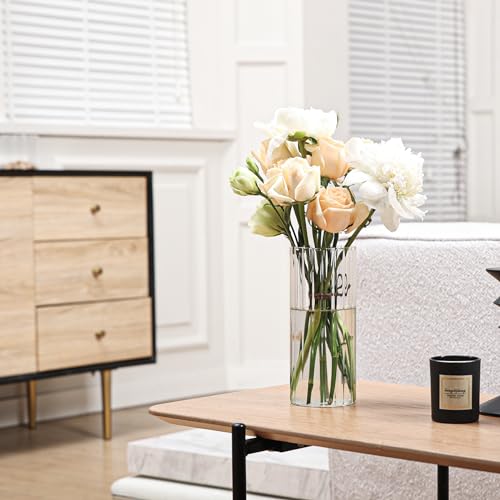 Clear Ribbed Glass Cylinder Vase 8 Inch - Decorative Centerpiece & Candle Holder
