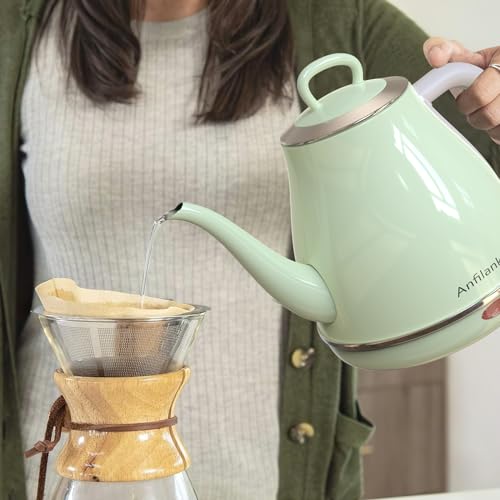 Anfilank 1L Green Electric Gooseneck Kettle, 1500W Fast Boil, Stainless Steel BPA-Free