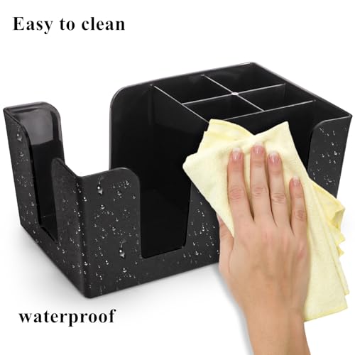 Tebery Black Plastic Bar Caddy 3 Pack with 6 Compartments - Refillable Organizer for Napkins, Straws, Utensils, Model Black-3