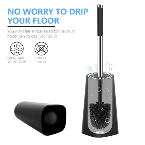Compact Toilet Bowl Brush and Holder Set with Stainless Steel Handle