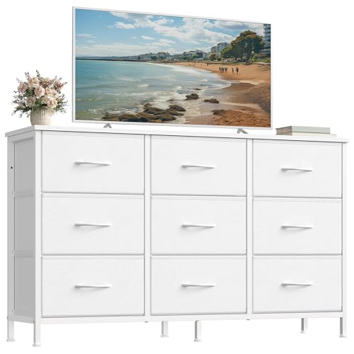 9-Drawer Dresser and TV Stand for Bedroom and Living Room, Cloud White