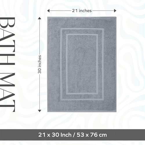 Feather & Stitch 2-Piece 100% Cotton Terry Bath Mat Set 30x21 Inch Grey
