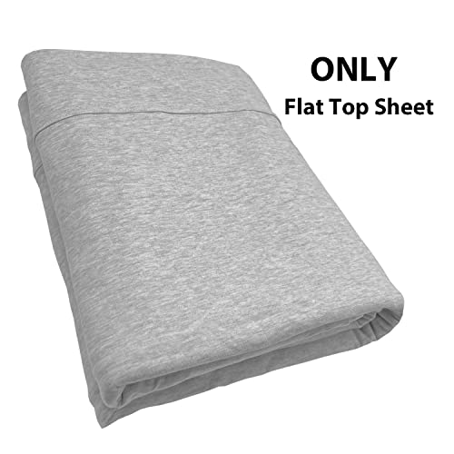 Jersey Knit Flat Sheet, Full Size, 100% Cotton, Heather Light Grey