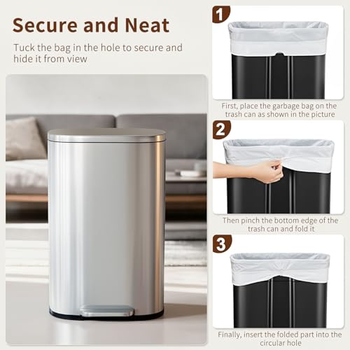 13 Gallon Stainless Steel Trash Can with Soft-Close Step Pedal