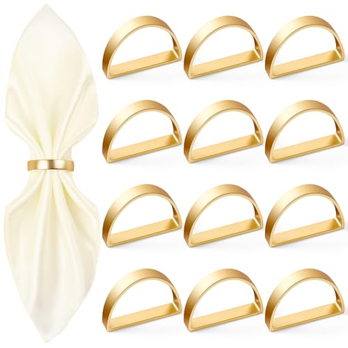 Gold Semicircle Napkin Rings - Set of 12 Metal Table Decor Holders