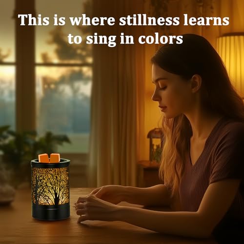 Metal Wax Melt Warmer with 7-Color LED Light, Black Forest Design