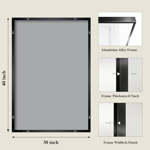 30x40 Inch Rectangular Wall Mirror, Modern Black Aluminum Frame Mirror