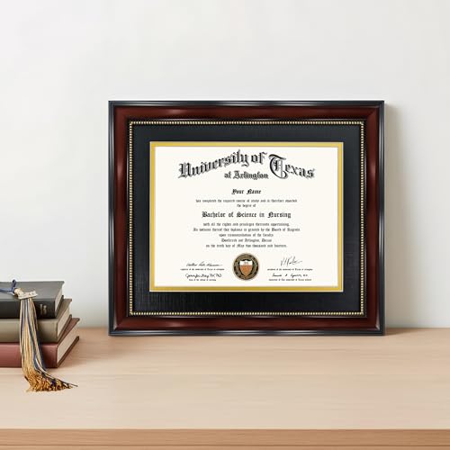 8.5x11 Diploma Frame with Double Mat - Mahogany & Gold Document Frame