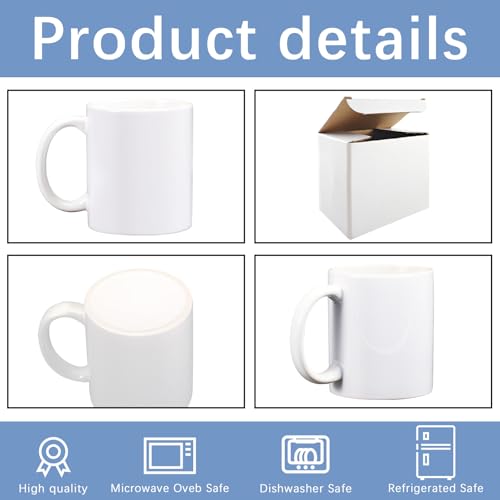 LaiHiulaan 24 Pack 11 oz White Sublimation Coffee Mugs with Handles - Bulk Customizable Blank Cups