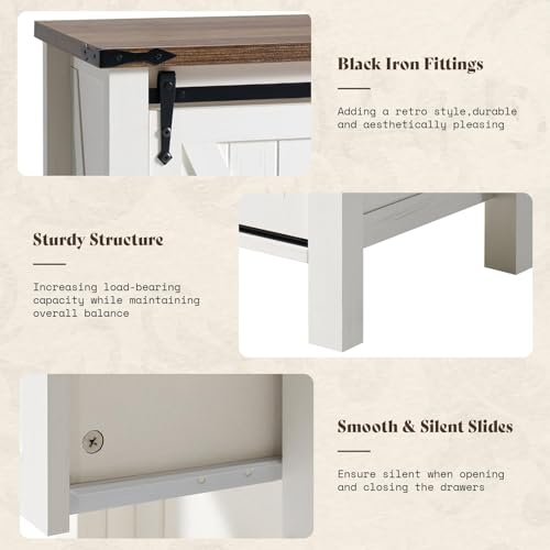 2-Piece Farmhouse Dresser Set with Sliding Barn Doors, Distressed White
