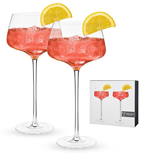 Viski Classic Angled Stemmed Cocktail Glasses Set of 2, 16 oz - Elegant Barware for Aperol & Spritz