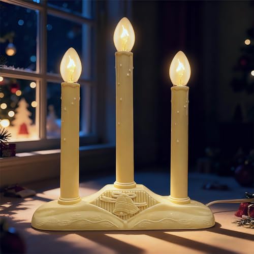 Romasaty Ivory 3 Lights Electric Window Candles, 3 C7 Clear Bulbs, Plug-In Christmas Candle Lamps