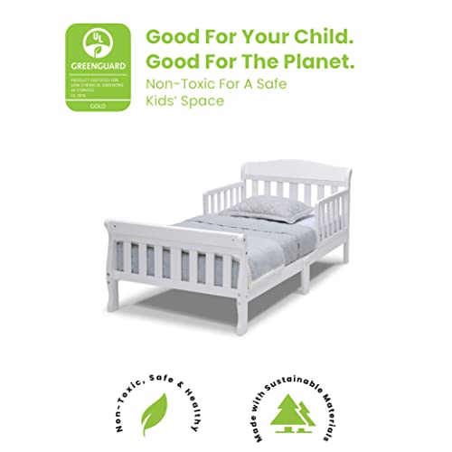 Wooden Toddler Bed Frame - Low-to-Ground Kids Bed, White