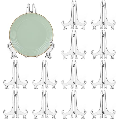 6-Inch Clear Plastic Easel Stands for Pictures and Plates - 12 Pack