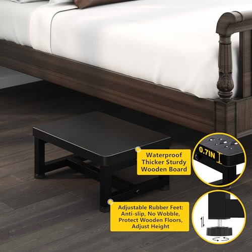 Heavy-Duty Wooden Step Stool for High Beds - 450lb Capacity Anti-Slip Stool
