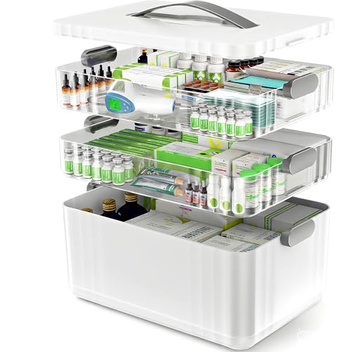 3-Tier Portable Medicine Organizer Box with Handle and Detachable Trays