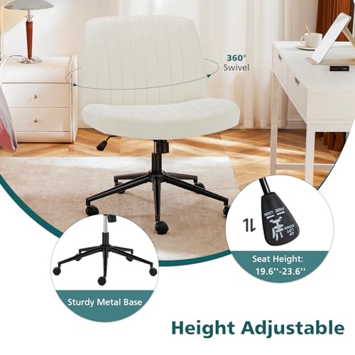OLIXIS Criss Cross Chair with Wheels & Foot Pads, Wide Seat Armless Vanity Desk Chair
