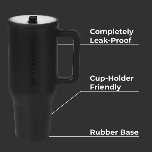 HydroJug Traveler - 32 oz Insulated Water Bottle with Handle & Flip Straw - Leak Resistant, Black