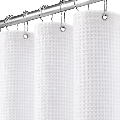 Waffle Weave Shower Curtain, Heavyweight Cotton Blend Fabric, 72x72 Inch