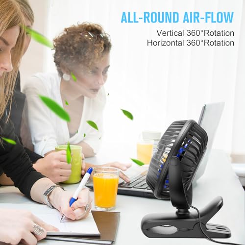 USB Clip on Fan Portable Small Desk Fan with 3 Speeds and Sturdy Clamp