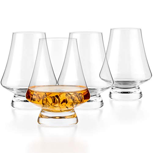 LUXBE Set of 4 Crystal Bourbon Whisky Tasting Glasses - 7oz Snifter with Narrow Rim, Handcrafted