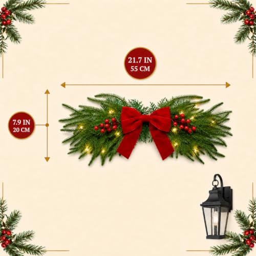21.7-Inch Pre-Lit Christmas Swags for Garage Lights - 2-Pack Artificial Pine