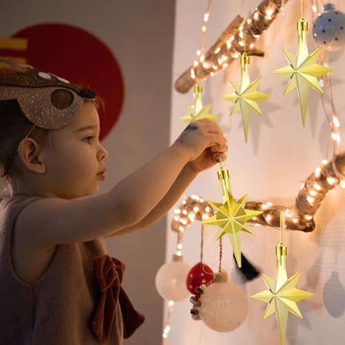Syhood 12 Pcs Gold Bethlehem Star Ornaments for Christmas Tree - Gold, 3.14 x 2.04 in