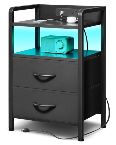Lazzanto LED Nightstand with Charging Station & 2 Drawers, Black