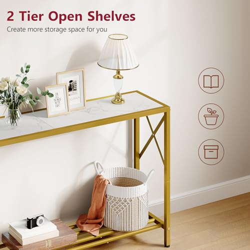 41.8" Narrow 2-Tier Console Table, Gold & White Entryway Sofa Table