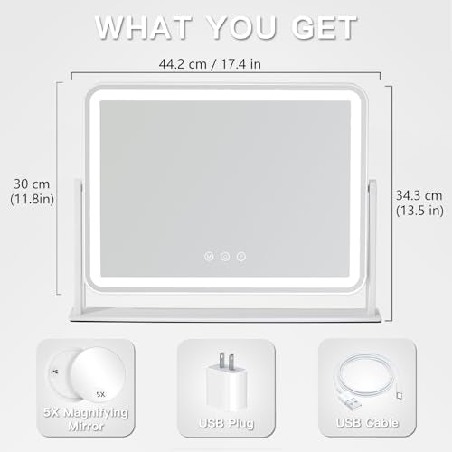 LED Vanity Mirror with Lights 13.5x17.4, 3 Color Modes & 5X Magnification