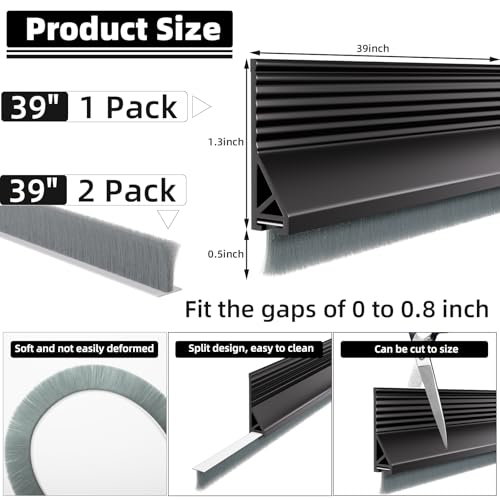 39-Inch Under Door Draft Stopper with Brush - Weather Stripping Door Sweep