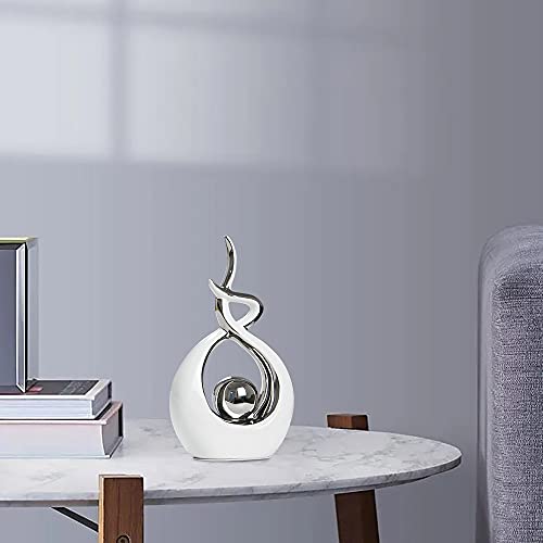Abstract Ceramic Statue Table Decoration - Modern White and Silver Sculpture