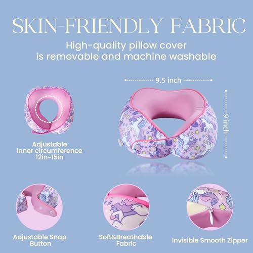 Kids Memory Foam Travel Neck Pillow with Adjustable Snap for Car & Plane