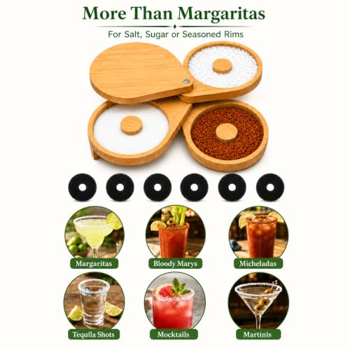 Wadoy 3-Tier Bamboo Cocktail Rimmer Set with Protective Lid & Replaceable Sponges