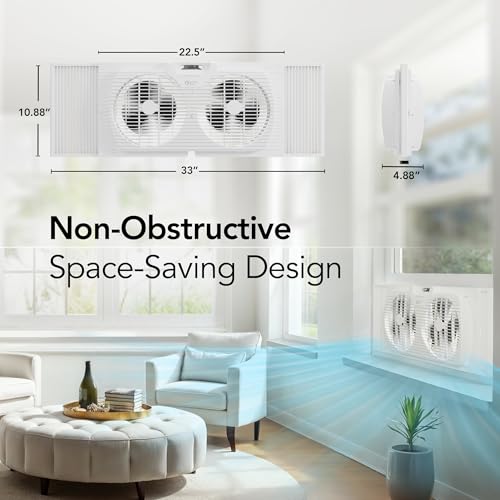 Comfort Zone 9-Inch 3-Speed Reversible Twin Window Fan with Bug Screen
