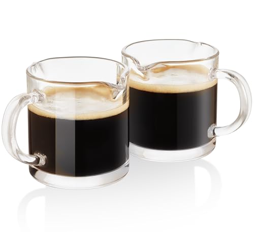 Ackers Set of 2 Clear Espresso Cups with Double Spouts - 4oz Milk & Coffee Glasses