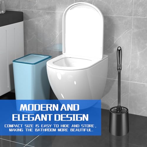 Black Toilet Brush and Holder Set (2 Pack) - Non-Slip Long Handle Scrubber