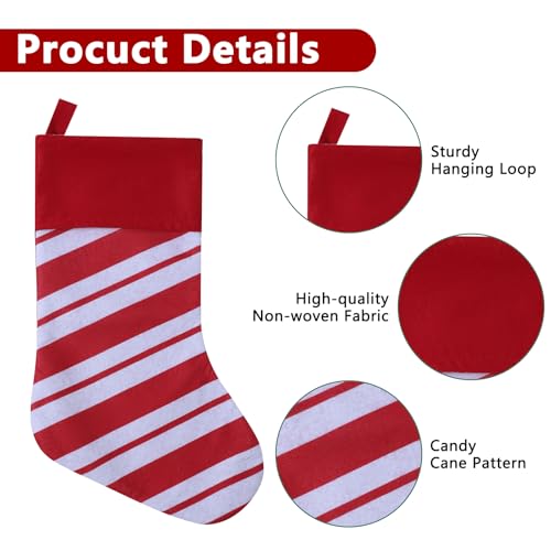 Tokforty Red Candy Cane Christmas Stockings 19 Inch, Pack of 12 - Holiday Decor