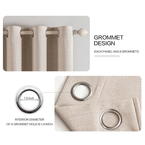MIULEE 100% Blackout Linen Curtains 52x84 Inch Beige 2 Panels