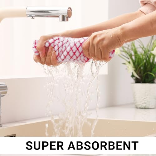 8-Piece Cotton Kitchen Towels and Dishcloths Set, Absorbent Plaid Design