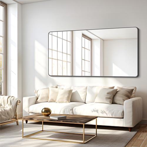 30x60 Inch Large Rectangular Wall Mirror, Black Metal Framed Bathroom Mirror
