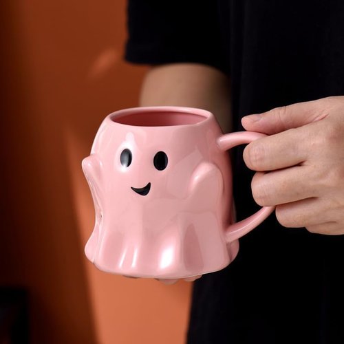 Halloween Mug Novelty Ghost Mug 3D Cute Ceramic Coffee Cup Perfect for Halloween Decor and Christmas Birthday White Elephant Gifts for Coffee Milk Tea Lover (Pink)