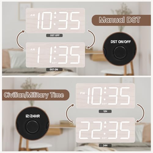 DreamSky Wooden Digital Alarm Clock for Bedroom with Large Numbers & Loud Alarm