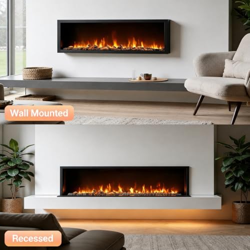 50-Inch Smart Linear Electric Fireplace - Recessed and Wall Mounted with WiFi, Alexa Control, 13 Flame Colors and 1400W Heater