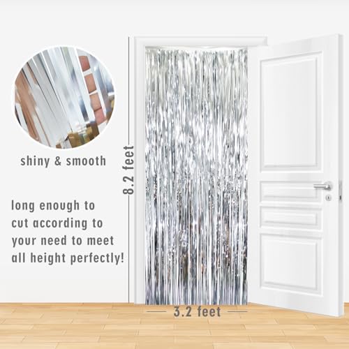 GOER Silver 3.2ft x 8.2ft Metallic Foil Fringe Curtain Party Backdrop - 1 Pack