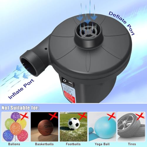 Portable Electric Air Pump with 3 Nozzles - Quick-Fill Inflator Deflator