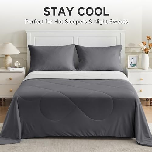 HOMFINE Queen Cooling Comforter for Hot Sleepers - Gray 90x90 Blanket