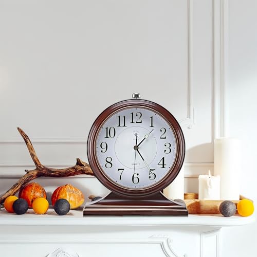 10-Inch Retro Mantel Clock, Silent Vintage Desk Clock for Living Room